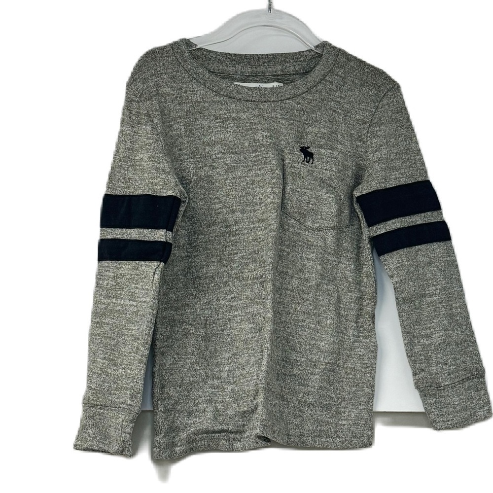 Abercrombie kids boys 5/6 gray navy striped sleeve long sleeve top casual shirt